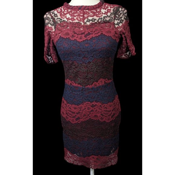Sandro Paris Red Black And Blue Lace Dress Size Small - Picture 1 of 8